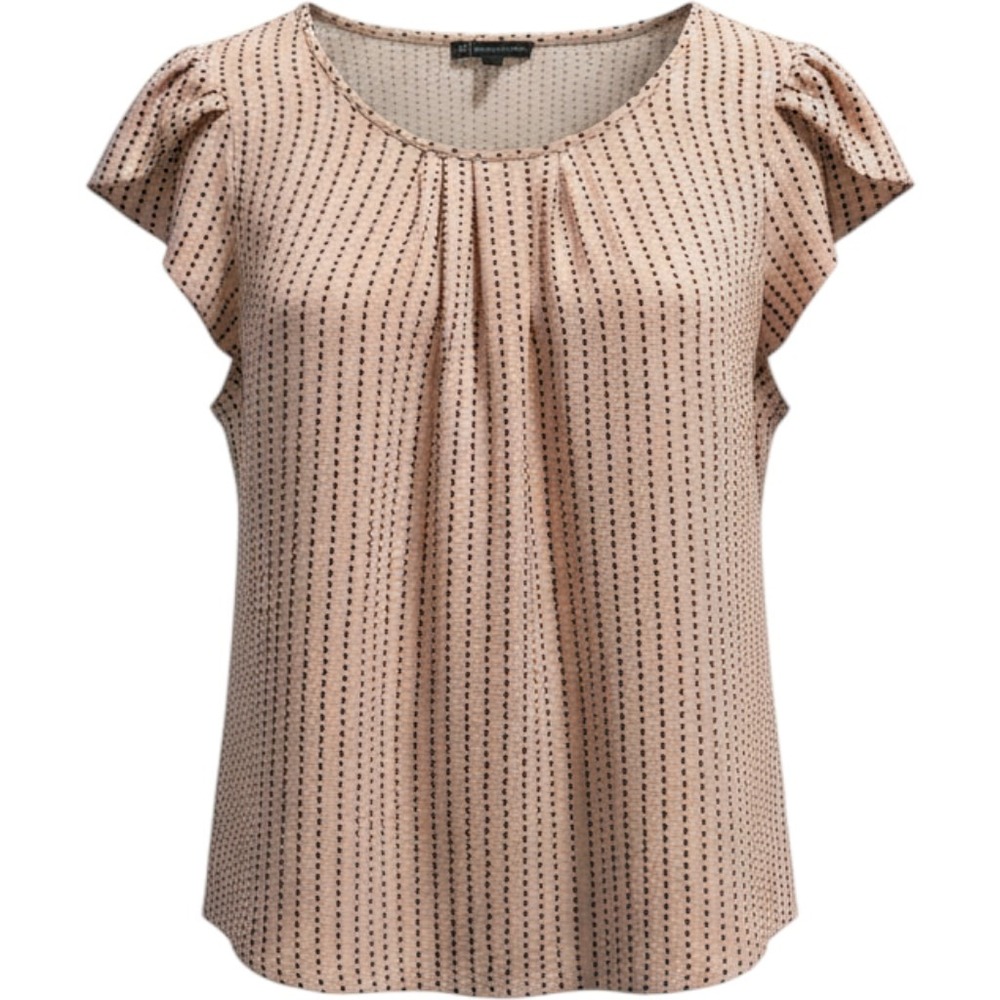 Adrianna Papell Peach Navy Polka Dot Pleated Flutter Sleeve Blouse Large
